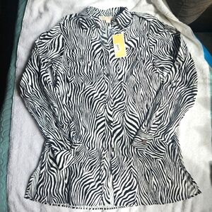 Michael kors zebra print black & white long sleeve button up shirt medium NWT